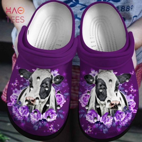 Purple Roses And Cow Crocs Shoes