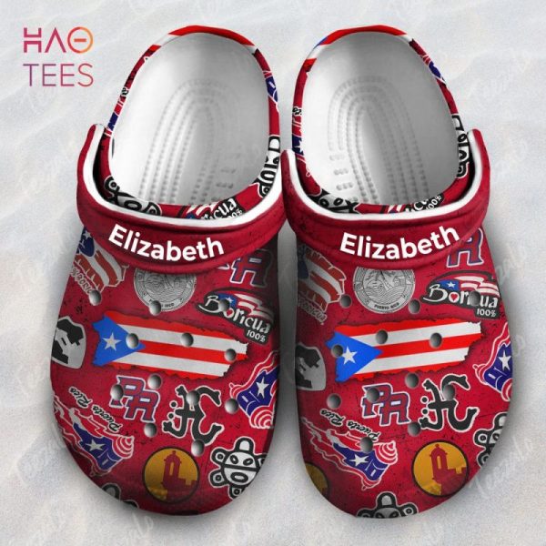 Red Puerto Rico Personalized Crocs Shoes With Symbols