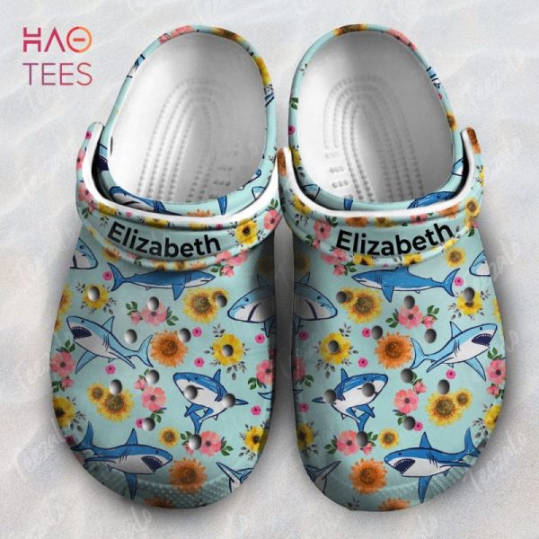 Shark Flower Pattern Crocs Shoes Gifts For Shark Lovers