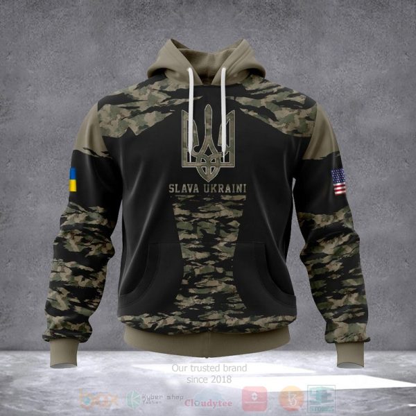 Slava Ukraine American Ukrainian Flag Trident Ukraine 3D Hoodie