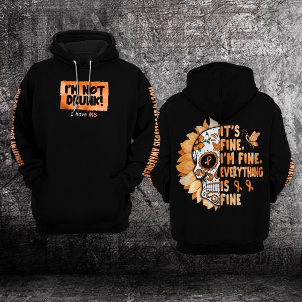 Sugar Skull Sunflower I’M Not Drunk Multiple Sclerosis Awareness 3D Hoodie – Limited Edition