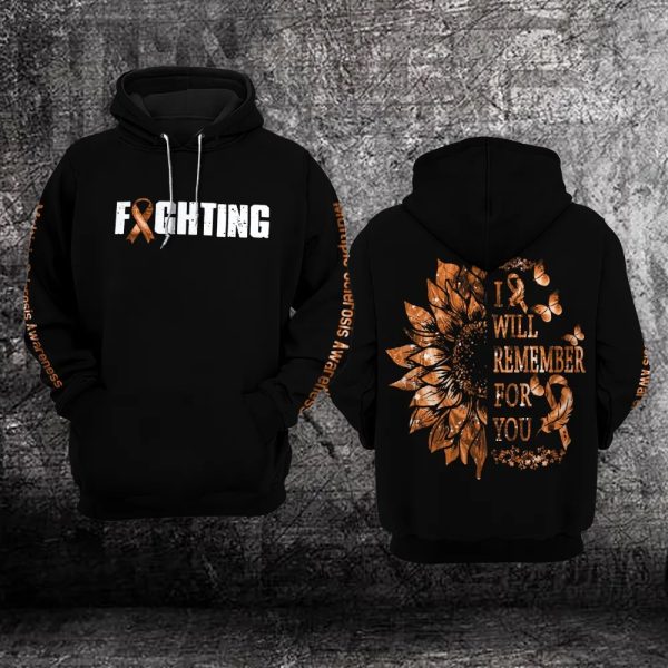 Sunflower Fighting I Will Remember For You Multiple Sclerosis Awareness 3D Hoodie – Limited Edition