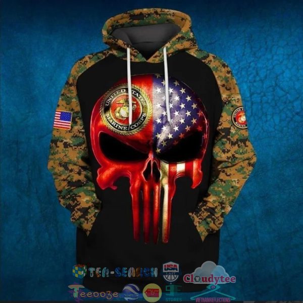 Us Marine Corps American Flag Skull Camo 3D Hoodie