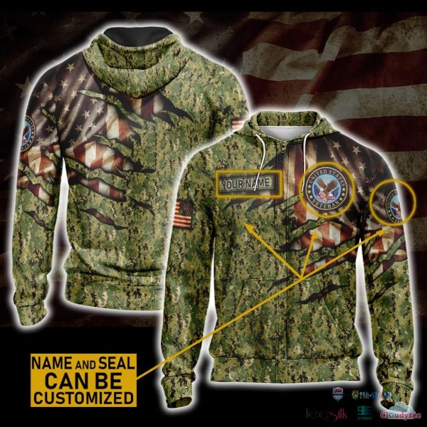 Us Veteran Camouflage 3D Customize Zip Up Hoodie T-Shirt