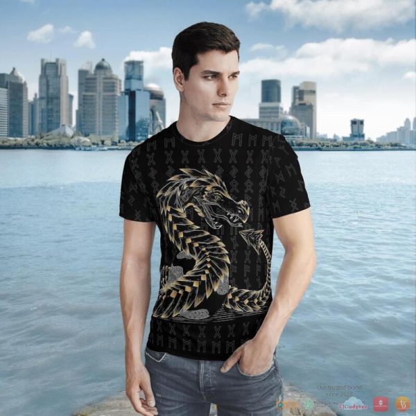 Viking Odin And Jormungandr Black 3D Shirt