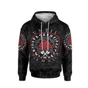 Viking Until Valhalla Black 3D Over Printed Hoodie